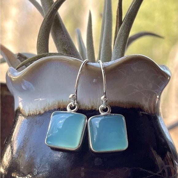 Aqua Chalcedony Sterling Silver Earrings - Picture 3 of 9
